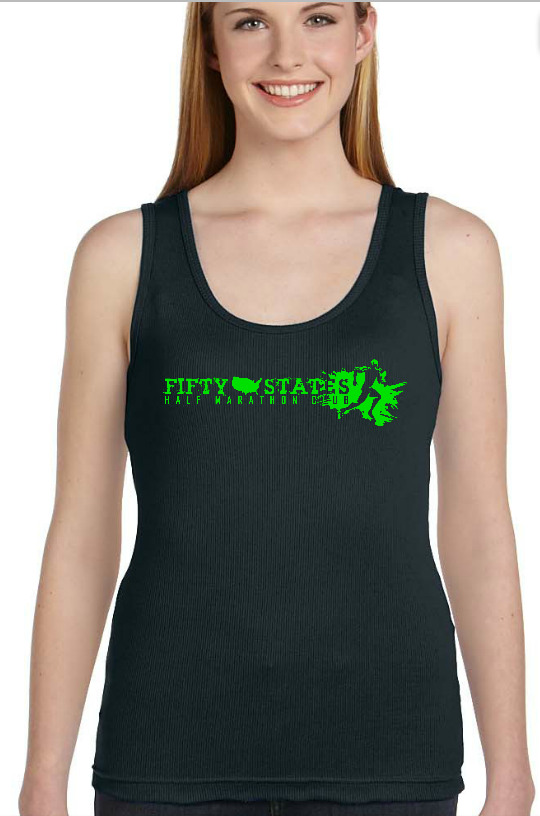 LADIES BLACK Ringspun COTTON 2x1 Rib Tank with Logo on Front - Fifty ...