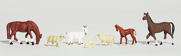 Woodland Scenics 1844 Farm Livestock - Goat, Sheep, Lamb, Horses pkg(6) HO Scale 