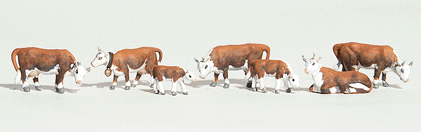 Woodland Scenics 1843 Farm Livestock - Hereford Cows - Scenic Accents pkg(7) HO Scale 
