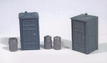 JL Innovative Design 499 HO Scale Port-a-Potty (2) & Garbage Can (3) Set