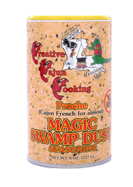 "Proche" Magic Swamp Dust Seasoning with no MSG -8oz Can
Proche’ (Cajun French for almost)
Just like the original Magic Swamp Dust, specially
formulated to taste the same, without the MSG.
Use it the same, on everything, for the best taste possible.