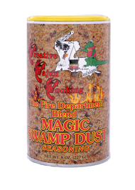 Fire Department Blend Magic Swamp Dust--8 oz can
This is the spicy version of Magic Swamp Dust. You won’t need the Fire Hose after eating it, but it’s got a nice kick to it.  All the same great flavor with only 6% sodium.
