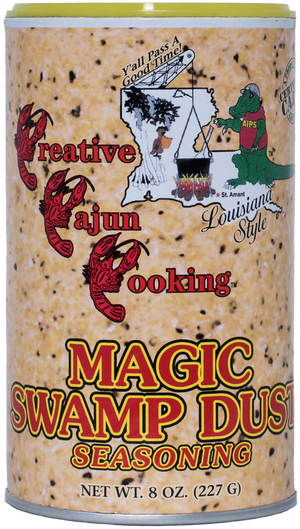 Magic Swamp Dust - 8 oz Can
There’s nothing like it on the market today!
It’s not hot and has 1% less sodium than ketchup (7%).
The flavor is unbeatable; great on anything!
Just sprinkle on anything from surf to turf while you’re cooking, or on your favorite salad, baked potato, or vegetables for that enhanced flavor never experienced before.