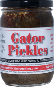 The taste may just make you eat the whole jar in one sitting. Just enough sweet and heat!  Seasoned with the fabulous Magic Swamp Dust.  Probably the BEST pickles you’ll ever eat! And each Gator Pickles item will be with the same great flavor.
A sweet and flavorful pickle with the "bite that slips up on you"
An experience you won't forget!
