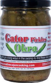 So even if you don’t like Okra, I have a great track record of turning those okra haters into okra lovers. They have the same great taste as the pickles in an okra pod. They make great Bloody Marys’ and when you pour the juice in a Martini it becomes a Dirty Martini. They also work great on that fabulous pickle and cheese tray for those special guest you have.
A sweet and flavorful pickled okra with the "bite that slips up on you"
Made with real Magic Swamp Dust Seasoning.
An experience you won't forget!