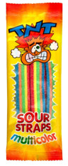 TNT Sour Straps Multicolour 24 x 75g. Very Popular product that sells will. A big hit with all the family.
