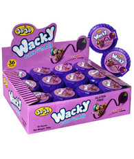 Wacky Bubble Gum Rolls Grape JoJo. 36 Packs x 15g Net. Gluten Free, Not Suitable for Children under 
Three years of age.  
