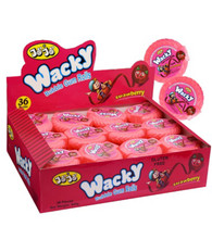 Wacky Bubble Gum Rolls Strawberry JoJo. 36 Packs x 15g Net. Gluten Free, Not Suitable for Children under 
Three years of age.  
