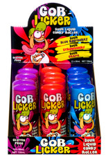 Gob Licker 12 x 60ml. Sour liquid Candy Roller. Gluten Free. Sour Blue Raspberry, Sour Strawberry and Sour Grape. Not suitable for children from 0 - 5 years of age.