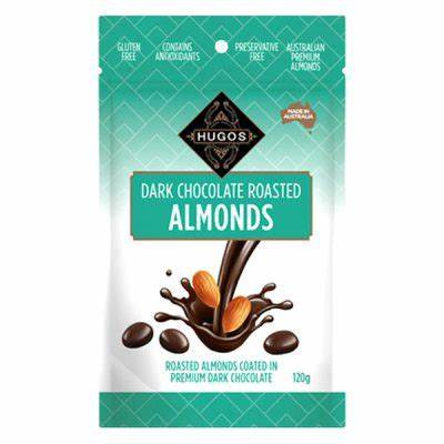 1 x 120g Hugos Dark Chocolate Roasted Almonds
