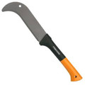 Fiskars brush axe with yellow handle for cutting brush easily.