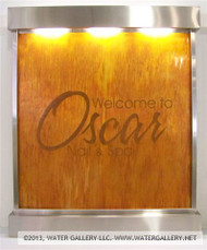 Water Gallery Stainless Steel Wall Fountain with Copper Panel and Logo