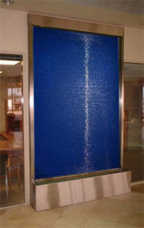Blue Glass Indoor Waterfall with Stainless Steel Trim