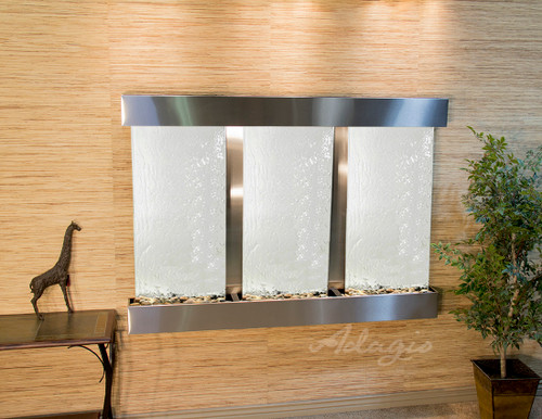 Olympus Falls Wall Fountain with Stainless Steel Frame and Silver Mirror Water Panel
