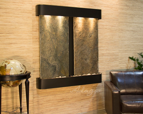 Aspen Falls Wall Fountain with Blackened Copper Frame and Green Slate