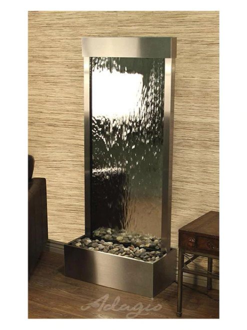 Harmony River Floor Fountain with Stainless Steel Trim and Silver Mirror
