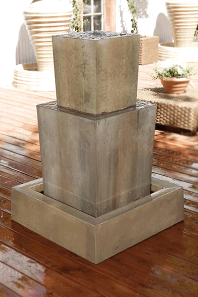 Gist Decor Double Obtuse Outdoor Stone Fountain Shown in Sierra finish.