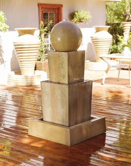 Gist Decor Double Obtuse with Ball Outdoor Stone Fountain Shown in Sierra finish