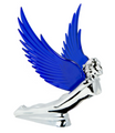 WINDRIDER Chrome Flying Goddess Hood Ornament - BLUE WINGS 