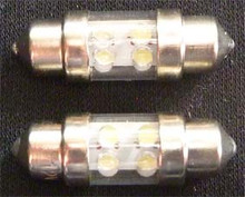 White 31mm LED Festoon Globe with Four LED Diodes. 12 Volt Only. Pair.