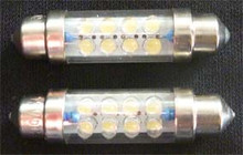 White 42mm LED Festoon Globe with Eight LED Diodes. 12 Volt Only. Pair.