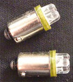 Amber LED BA9S Bayonet Base Globe with Four LED Diodes. 24 Volt Only. Pair.