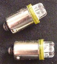 Amber LED BA9S Bayonet Base Globe with Four LED Diodes. 24 Volt Only. Pair.