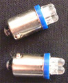 Blue LED BA9S Bayonet Base Globe with Four LED Diodes. 24 Volt Only. Pair.