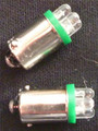 Green LED BA9S Bayonet Base Globe with Four LED Diodes. 24 Volt Only. Pair.