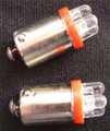 Red LED BA9S Bayonet Base Globe with Four LED Diodes. 24 Volt Only. Pair.