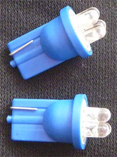 Blue LED T10 Wedge Base Globe with Four LED Diodes. 24 Volt Only. Pair.