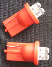 Red LED T10 Wedge Base Globe with Four LED Diodes. 24 Volt Only. Pair.
