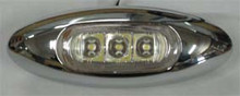 White LED Marker Light with Clear Lens and Chrome Bezel.3 White LED Diodes. Multivolt 12/24 Volt. Recess Mounting Light.