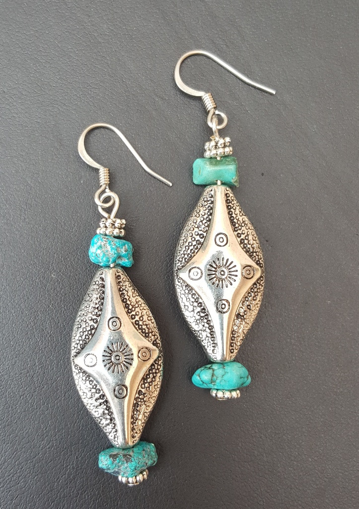 Native American Silver & Turquoise Earrings (65bc70) - Mission Del Rey  Southwest