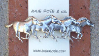 Horses Barrette-Antiqued Silver Finish-French Back-MADE IN THE USA