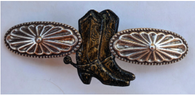 Western Barrette, Western Boot Hairclip, Rodeo Hair Accessories
French Back Barrette will not slip, pop or break.
Wear in the ring, at the Rodeo or everyday for a little western flair.
Antiqued Silver and Burnished Bronze.
Large Size MADE IN FRANCE backing. 80cm
PROUDLY HANDMADE IN TUCSON, AZ