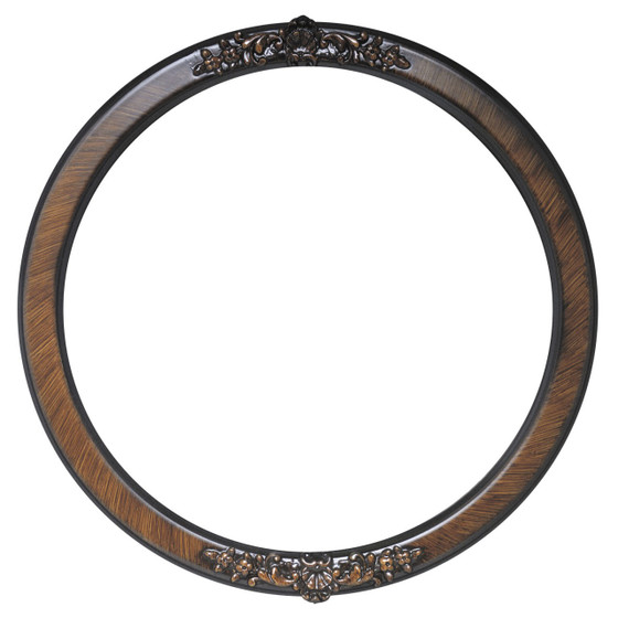 Round Frame In Vintage Walnut Finish Antique Stripping On Brown