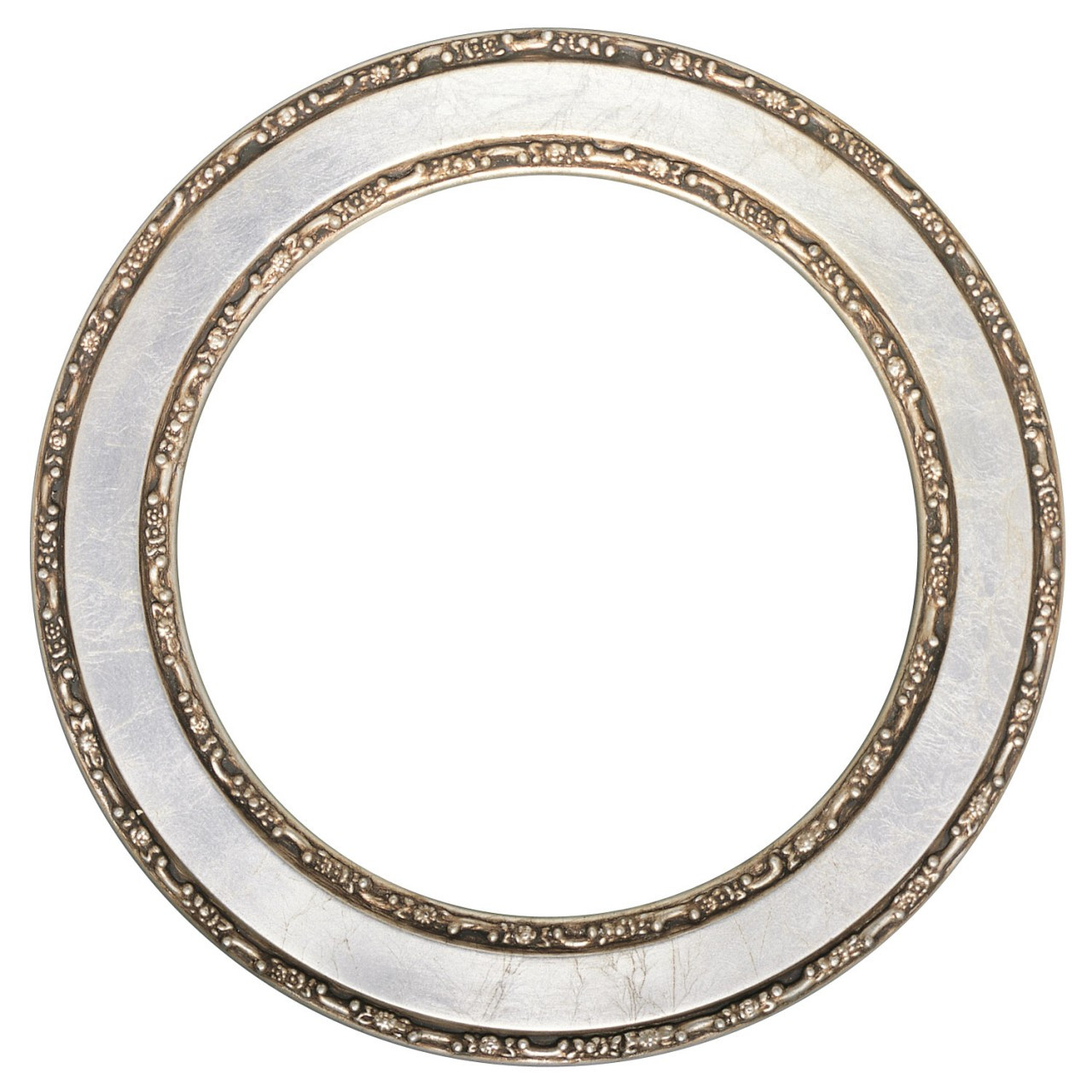 Round Frame In Silver Leaf Finish With Black Antique