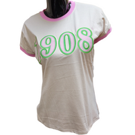Alpha Kappa Alpha AKA Sorority Ringer T-shirt-Founding Year-Tan