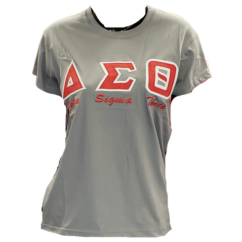 Delta Sigma Theta Sorority Stitched Letter T-Shirt- Gray