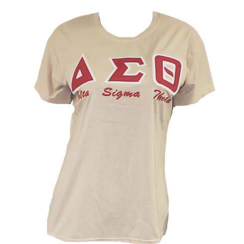 Delta Sigma Theta Sorority Stitched Letter T-Shirt- Tan