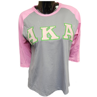 Alpha Kappa Alpha AKA Sorority Baseball Shirt-Gray/Pink