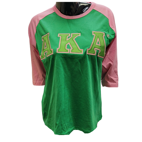 Alpha Kappa Alpha AKA Sorority Baseball Shirt-Green/Pink