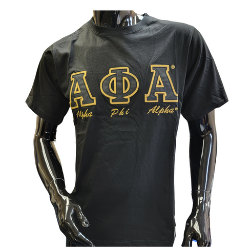 Alpha Phi Alpha Fraternity Stitched Letter T-Shirt- Black