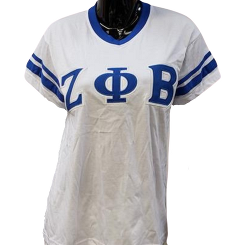 Zeta Phi Beta Sorority V-Neck with Stripes- White