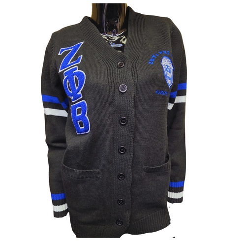 Zeta Phi Beta Sorority Varsity Cardigan-Black