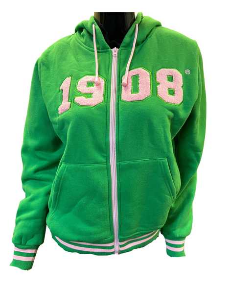 Alpha Kappa Alpha AKA Sorority Zip-Up Hoodie- Green-Chenille 