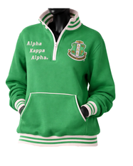 Alpha Kappa Alpha AKA Sorority Quarter Zip Sweatshirt-Green/Pink
