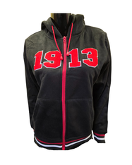 Delta Sigma Theta Sorority Zip-Up Hoodie- Black-Chenille
