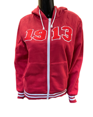 Delta Sigma Theta Sorority Zip-Up Hoodie- Red-Chenille